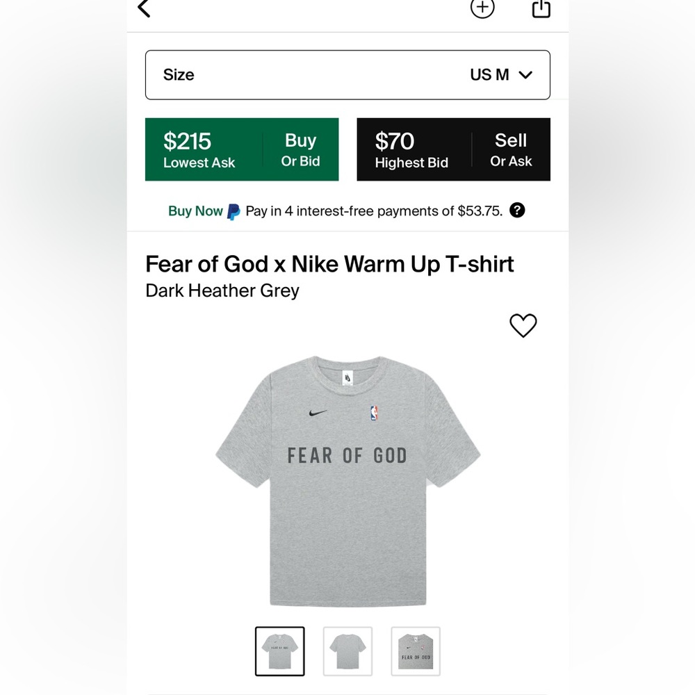 Fear Of God NBA Logo Nike Warm Up T-shirt Brand New